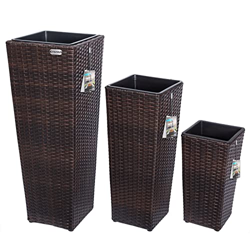 Conjunto de 3 Vasos em Tecido de Rattan Preto Deuba - Vasos e canteiros - conjunto, 3 vasos, tecido rattan, preto