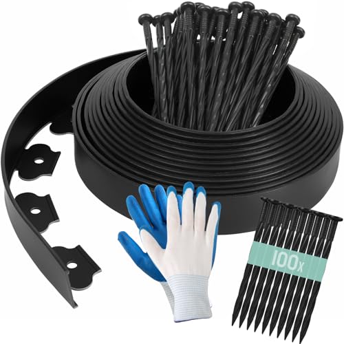 Borda Plástica para Césped 20M Preto com 100 Fixadores e 2 Luvas LIFERUN - Móveis de exterior - plástico, césped, fixadores, luvas