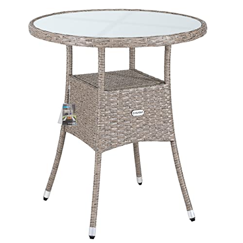Mesa de Jardim de Madeira e Aço Redonda 60X60X74-90Cm Casaria - Mesas de exterior - madeira, aço, vidro mate, 2 estantes
