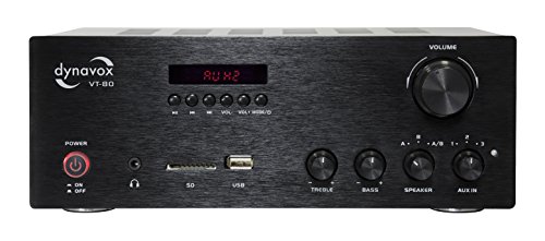 Amplificador Estéreo DYNAVOX VT-80 Preto Dynavox - Amplificadores de áudio - amplificador estéreo, dynavox vt-80, preto, banana, RCA, jack 3.5 mm, usb, potência
