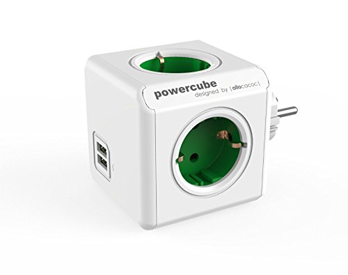 Extensão Elétrica ALLOCACOC PowerCube Original USB Verde e Branco Allocacoc - Tomadas e soquetes de energia - usb, verde, branco