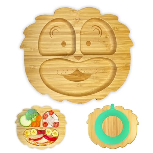 Prato AWIIK Lion 2 Peças - Azul e Amarelo AWIIK - Pratos - bambu, anti-deslizante, compartimentado, fácil de limpar