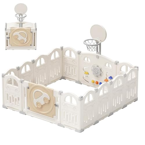 Parque Infantil UBRABOOSimple com Mini Aro de Basquetebol e 50 Bolas UBRAVOO - Móveis para bebês e crianças pequenas - 3 atividades, bola de basquete, 12 painéis, fecho a chave