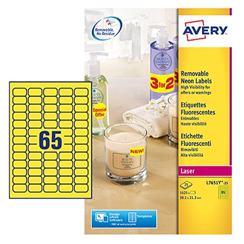 Etiquetas AVERY Z-7651-Y Branco sobre Amarelo Avery - Papel de impressora e copiadora - branco, amarelo, transferência térmica