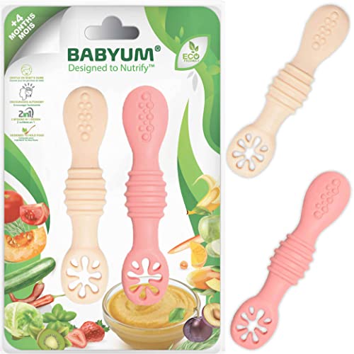 Conjunto de 2 Cuchara para Bebês Eme 1, 2 Emes Age (Idade Mínima Recomendada: 4 Meses) BABYUM - Colheres - silicone, ergonômico, suave, bebés