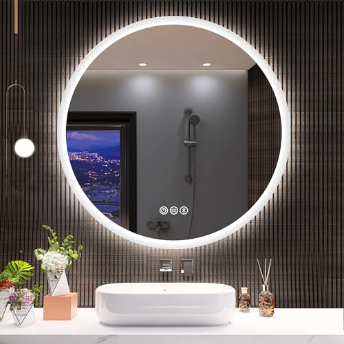 Espelho de Banho S'bagno 60 cm Redondo com Iluminação Led e Coluna Bluetooth yunge - Espelhos - led, bluetooth, redondo, 60 cm