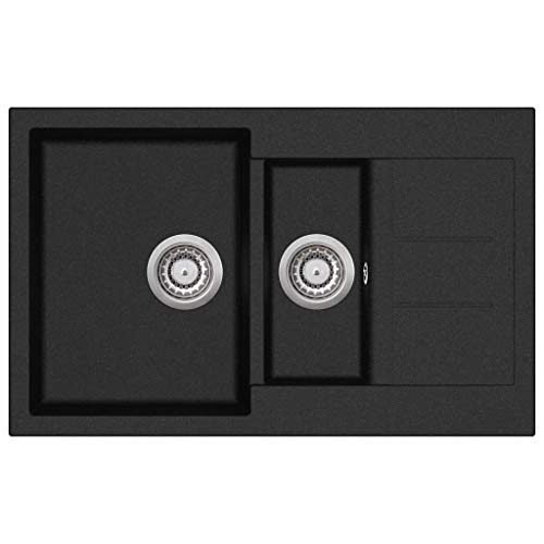 Lavatório VIDAXL 2 senos (Material: granito - Preto) vidaXL - Acessórios de encanamento - granito, preto, 2 senos
