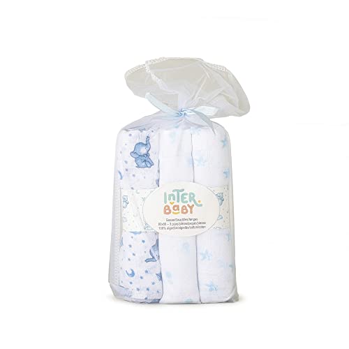 Conjunto de 3 Panos INTERBABY Elefante Azul Interbaby - Toalhas - conjunto, panos, elefante, azul