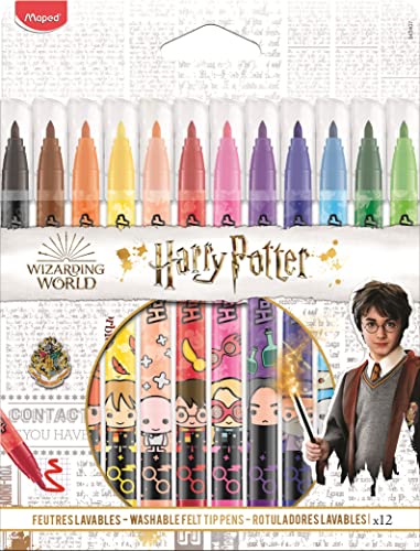Caixa de 12 Marcadores MAPED Selva Decorada Harry Potter Maped - Canetas - 12 marcadores, Harry Potter, laváveis, decorados