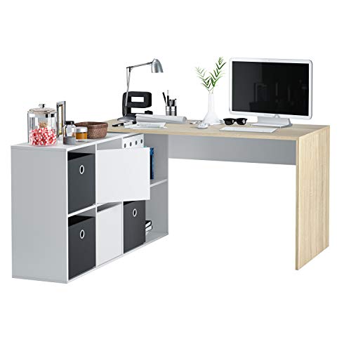 Secretária HABITDESIGN Adapta XL (Branco e Carvalho) Habitdesign - Estações de trabalho e cubículos - multi-posição, reversível, madeira mdf, branco e carvalho