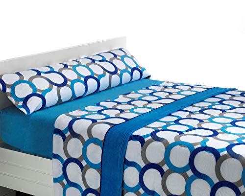 Conjunto Edredões SABANALIA 3 Peças Coralina Azul (135x200cm) SABANALIA - Roupa de cama e cama - microfibra, 135x200cm, capa almofada, 2 cobertores
