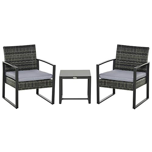 Conjunto de Jardim Outsunny | Cinzento - Poliéster, Rattan SPANISH AOSOM - Conjuntos de móveis de exterior - poliéster, rattan, cinzento
