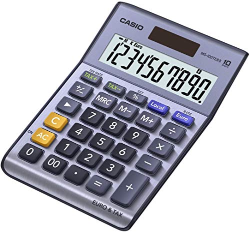 Calculadora de Mesa Casio MS-100TER II | Azul Casio - Calculadoras - 10 dígitos, proteção metálica, conversão Euro, impuesto