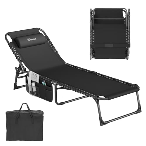 Espreguiçadeira YITAHOME com Almofada (Preto - Aço - 190x60x31 cm) YITAHOME - Cadeiras - preto, aço, almofada, rectangular