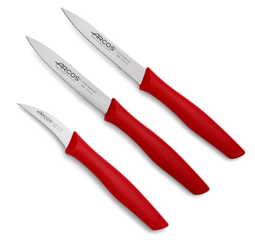 Conjunto de Faca Arcos Nova 189622 Nitrum Inox e Punho de Peças de Polipropileno Vermelho 3 Arcos - Facas de cozinha - nitrum, inox, polipropileno, vermelho