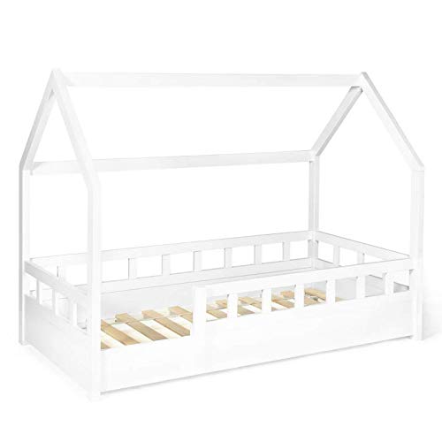 Cama Infantil ID MARKET com Barreiras e Almofada Branco (80x160cm) IDMarket - Conjuntos de móveis - barreiras, almofada, branco, 80x160cm