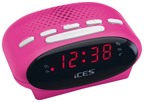 Rádio Despertador ICEDES ICR-210P (Rosa - Digital - Alarme Duplo) Ices - Radios - rádio digital, alarme duplo, sintonizador pll fm/am, toque de hora, função snooze