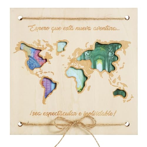 BOFUNX Cartão de Presente de Dados com Capa de Madeira e Fundo de Mapa de Viagem BOFUNX - Cartões de cumprimentos e de nota - madeira, mapa de viagem