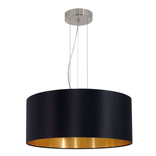 Candeeiro Suspenso EGLO Maserlo (Preto - E27 x 3 x 220 mm - Aço e Tecido) EGLO - Luminárias de teto - suspenso, e27, 220 mm, aço, tecido