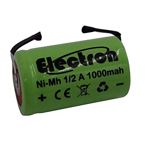 Bateria Recarregável Ni-Mh 1/2A 1,2V 1000Mah com Lâminas de Terminais para Soldar ELECTRON - Baterias - bateria recarregável, ni-mh, 1.2a, 1.2V, 1000mAh, laminas terminais