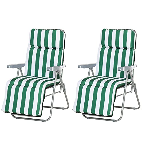 Conjunto de 2 Espreguiçadeiras Outsunny | 60 x 75 x 50-102 cm - Verde SPANISH AOSOM - Móveis de exterior - espreguiçadeiras, 60 x 75 x 50-102 cm, verde, dobráveis