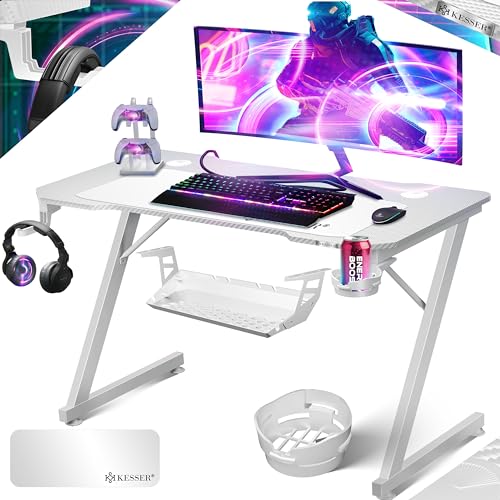 Mesa Gaming KESSER (Preto e Branco - 120 x 60 x 76 cm) KESSER - Acessórios de áudio - 120x60x76 cm, 12.5 kg, fibra de carbono, aço alinhado, gaming
