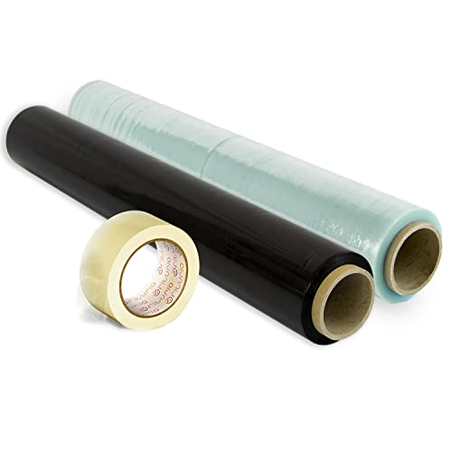 Pack 2 Film Embalagem de Cores + Fita Adesiva Transparente Rolo Elástico 50Cm Extensível Até 300M OFITURIA - Materiais de embalagem - pack, film embalagem, cores, fita adesiva, transparente, rolo elástico