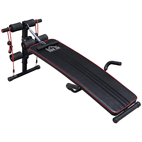 Banco de Musculação HOMCOM A91-071 (Preto - 68x46x112cm) SPANISH AOSOM - Bancos de exercício - altura ajustável, apoio pernas, mola, cordas