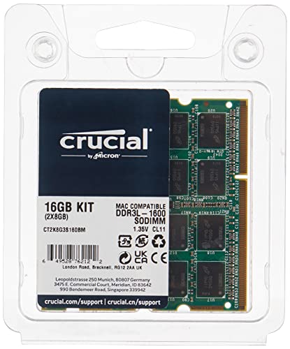 Memória RAM DDR3 CRUCIAL CT2K8G3S160B (2 x 8 GB - 1600 MHz - CL 11) Crucial - Memória ram - 8 gb, ddr3, 1600 mhz, 240-pin so-dimms