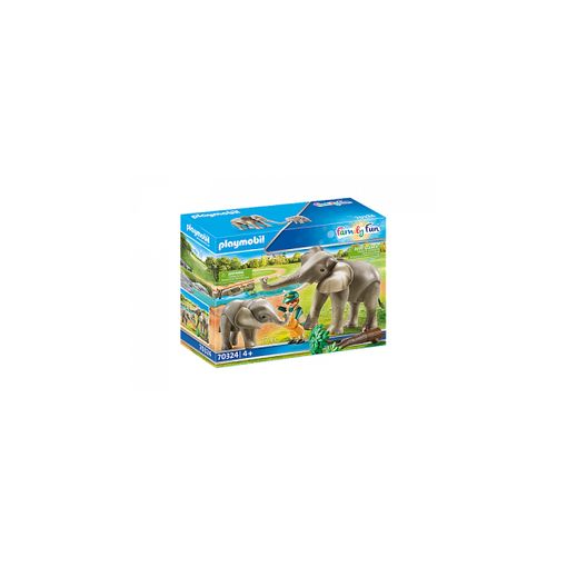 Playmobil Family Fun 70324 Refúgio para Elefantes PLAYMOBIL - Conjuntos de brinquedos - figura mamãe, bebé elefante, guarda animal, banco observação