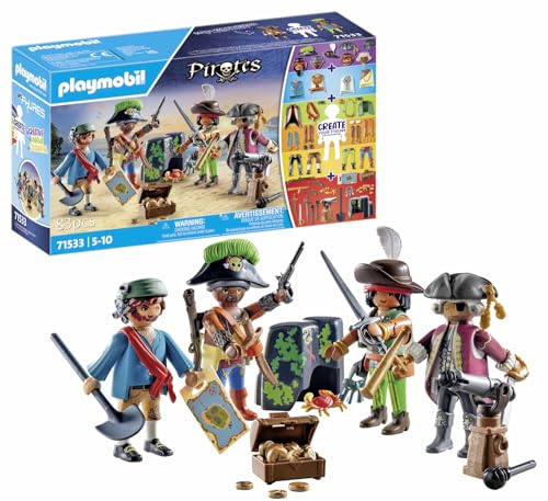 Playmobil Pirates My Figures (Idade Mínima Recomendada: 5 anos) PLAYMOBIL - Conjuntos de brinquedos - 4 cabeças, 4 corpos, armas, canhão