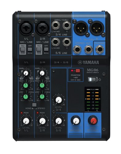 Mesa de mistura YAMAHA MG06 (Canais: 6 - 24 W) YAMAHA - Mesas de áudio - 6 canais, 24 W, 18 w, sinal-ruído, bus de grupo