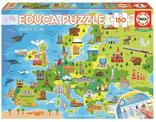 Puzzle EDUCA BORRAS Europa (150 Peças) Educa Borrás - Quebra-cabeças de encaixar - 150 peças, cartão resistente, impressão digital, europe