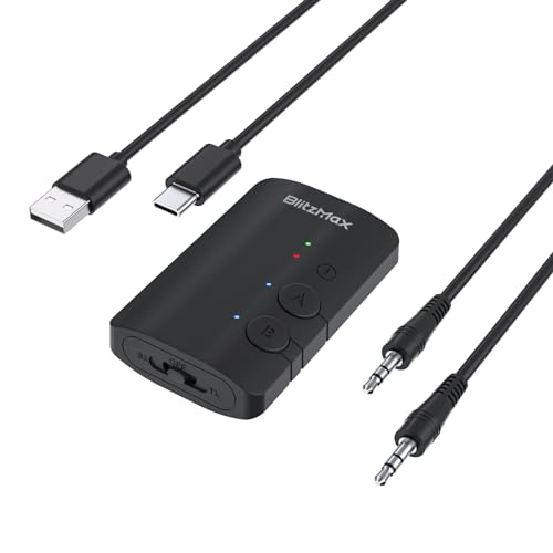 Mini Transmissor e Receptor Bluetooth 5.3 com Auscultadores Duplos BlitzMax - Auto-falantes veiculares - transmissor, receptor, bluetooth, 5.3, auscultadores duplos