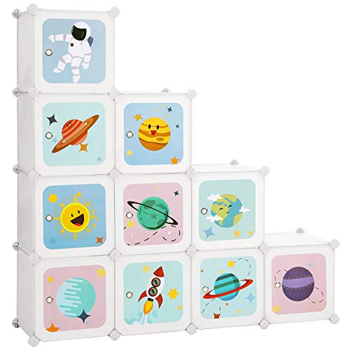 Armário Infantil SONGMICS Branco (Plástico - 123x31x123cm) SONGMICS - Guarda-roupas - 4 compartimentos, metal estrutura, plástico prateleiras, montável na parede