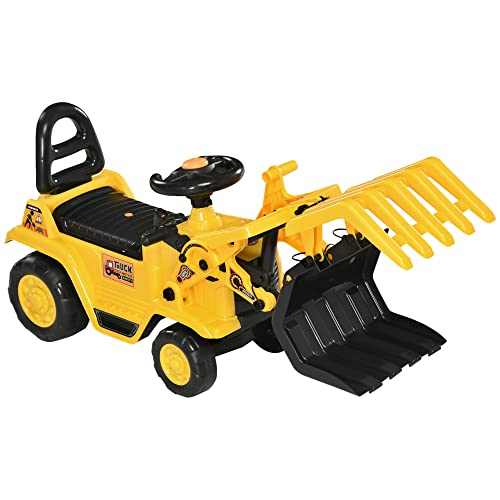 Trator HOMCOM com Escavadora e Pá (Idade Mínima: 3 - Amarelo) SPANISH AOSOM - Veículos de empurrar e pedalar - escavadora, pá, idade mínima: 3