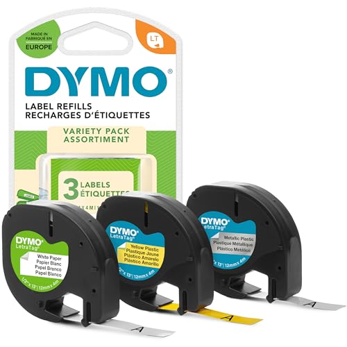 Etiquetas DYMO LT-100 12mm x 4m Branco, Amarelo e Prateado Newell Rubbermaid - Fitas de etiquetas e recargas - branco, amarelo, prateado, 12mm