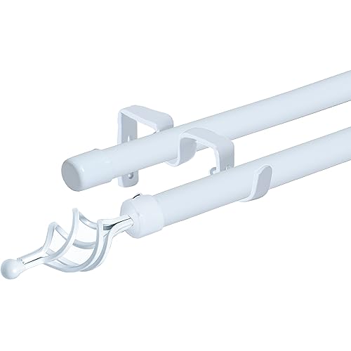 Barra de cortina dupla 160-310 cm com suporte de metal e terminais em forma de pêra HOMEYA - Varões para cortinas e draperies - 160-310 cm, metal, pera