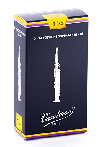 Vandoren Saxophone Reed 10 Pack Soprano Nº 1.5 VANDOREN - Acessórios para instrumentos de sopro de madeira - soprano, 1.5, canja-de-açúcar, resposta rápida
