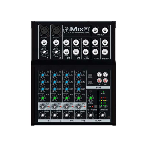 Mesa de mistura MACKIE Mix8 (Canais: 8 - Preto) Mackie - Mesas de áudio - 8 canais, preto, 100 mW, passivo