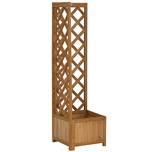 Vaso de Madeira Outsunny | 40x40x145cm - Castanho Outsunny - Móveis de exterior - madeira, castanho, 40x40x145cm
