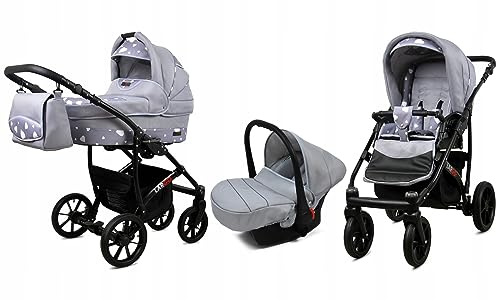 Carrinho de Bebé com Sistema de Viagem 3 em 1 BabyLux Babylux - Móveis para bebês e crianças pequenas - barra ajustável, cinto seguro, apoio pés, viagem 3-em-1