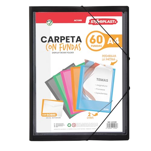 Bolsa de Arquivo STARPLAST (Preto - Polietileno) Starplast - Pastas e capas de relatório - polietileno, 2 compartimentos, fecho élice, compacto