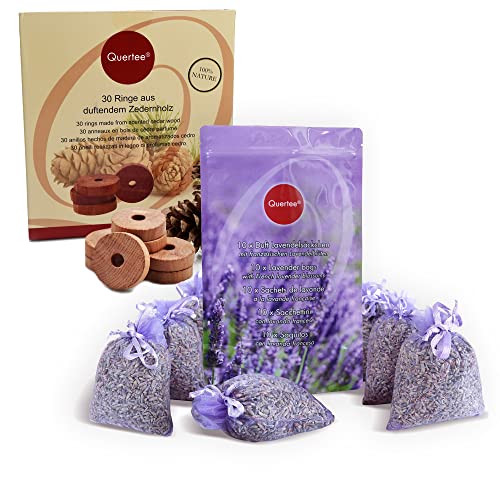 Conjunto de Proteção Antinódo Quertee 10 Saco de Lavanda + 30 Anéis de Madeira de Cedro Christiana Artelt - tee-markt24.de, Mörser Str. 25, D-38442 Wolfsburg - Repelentes de insetos domésticos - antinódo, lavanda, 30 anéis, madeira de cedro