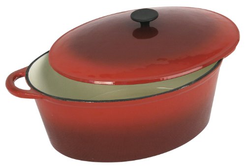Tacho Oval Grand Chef Vermelho 37Cm 9L CREALYS CREALYS - Fornos holandeses - ferro fundido, revestimento azul branco, forma ovalada, capacidade 9L