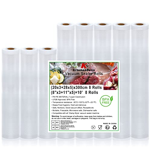 Bolsa de Embalar a Vácuo KITCHENBOSS 8 Rolo KitchenBoss - Bolsas para seladoras a vácuo - aço inoxidável, eliminação do ar, frescos 8 vezes mais, preserva nutrientes