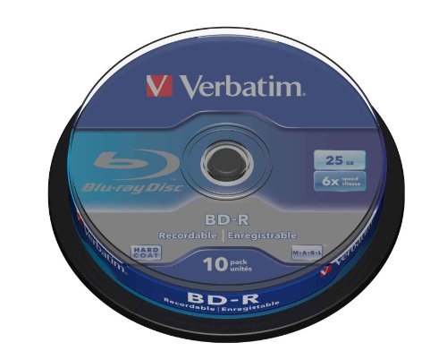 Disco de Blu-Ray Virgem VERBATIM BD-R SL 25GB 6x 10 Verbatim - Mídias vazias - 25GB, BD-R, 6x, 405nm