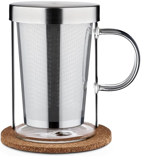 Caneca de Chá com Filtro e Tampa de Vidro BOROSILICATE Niboline GmbH - Canecas - 500ml, vidro borosilicato, filtro inox, tampa plástica