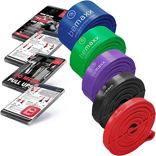Banda de resistência elástica + guia de treino BeMaxx - Bandas de exercício - resistência ajustável, treino, fácil transporte, 3 bandas