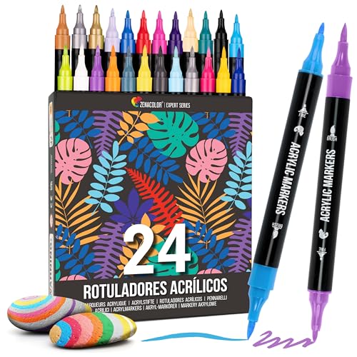 Canetas de Feltro ZENACOLOR Double Tip (Multicor - 24 Un) BMS International - Marcadores e marcadores de texto - 24 canetas, tinta permanente, pincel duplo, extra fino